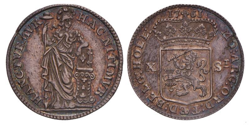 10 stuiver Holland 1761 Kabelrand. Zeer Fraai / Prachtig.