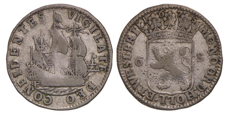 6 stuiver scheepjesschelling Holland 1675. Fraai.