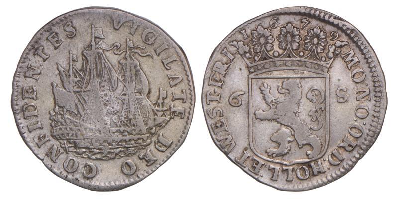 6 stuiver scheepjesschelling Holland 1679. Fraai / Zeer Fraai.