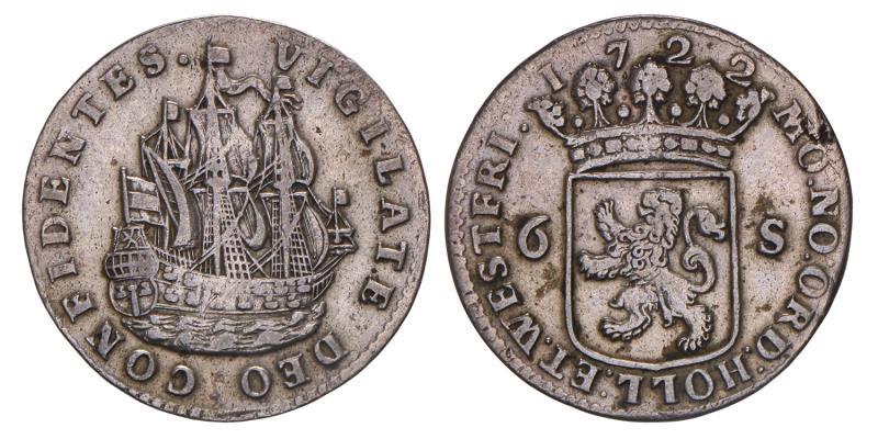 6 stuiver scheepjesschelling Holland 1722. Zeer Fraai +.