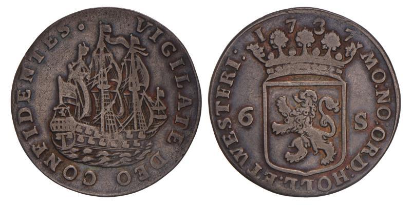 6 stuiver scheepjesschelling Holland 1737. Zeer Fraai -.