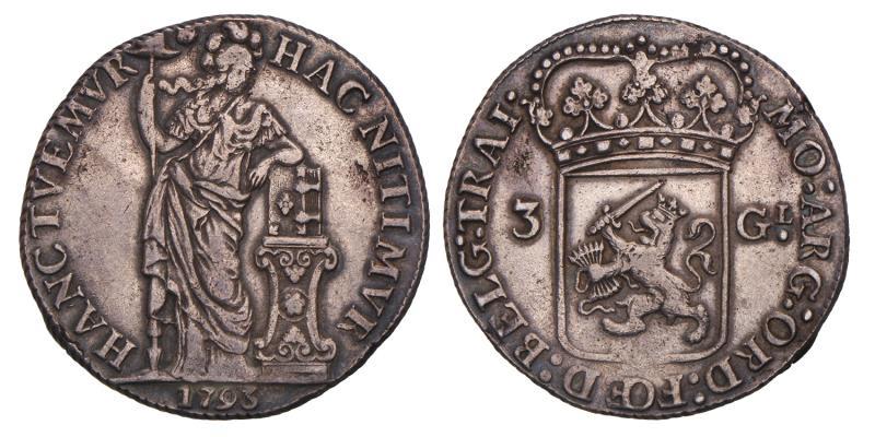 3 gulden Utrecht 1793. Zeer Fraai +.