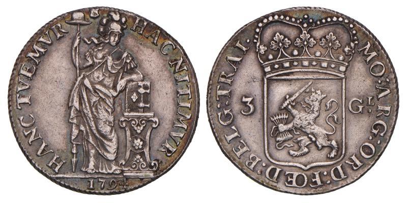 3 gulden Utrecht 1794. Zeer Fraai / Prachtig.