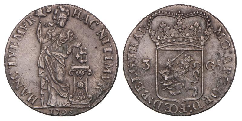 3 gulden Utrecht 1795. Zeer Fraai / Prachtig.