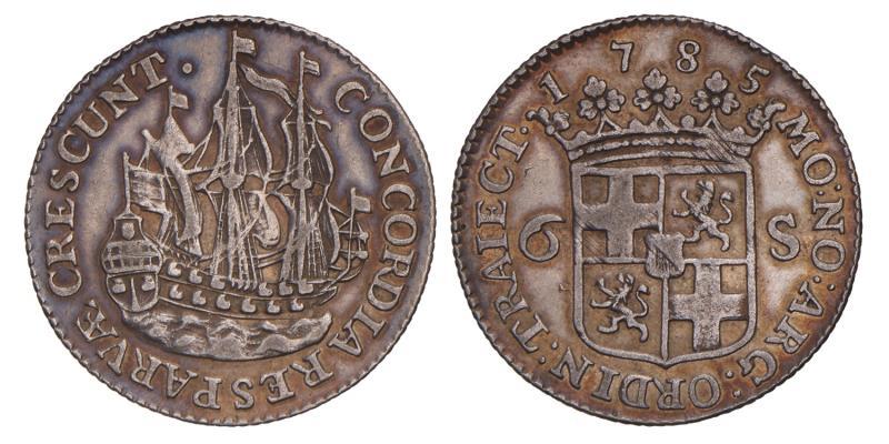 Scheepjesschelling van 6 stuiver Utrecht 1785. Zeer Fraai / Prachtig.