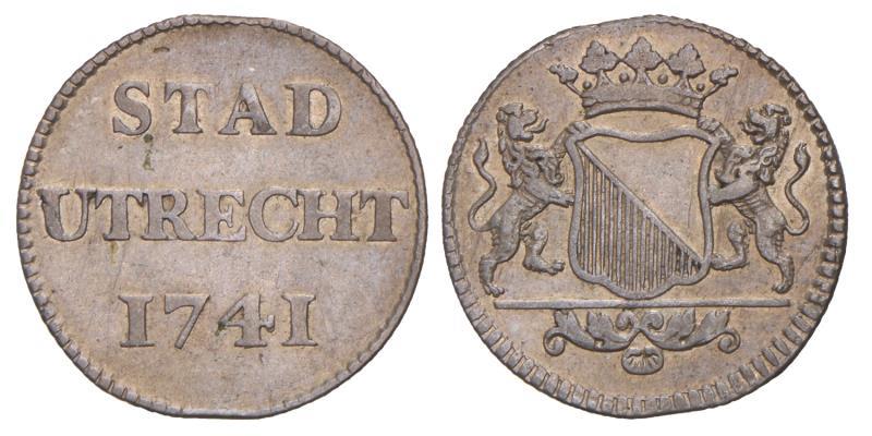 Duit afslag in zilver Utrecht Stad 1741 / 1739. Zeer Fraai / Prachtig.