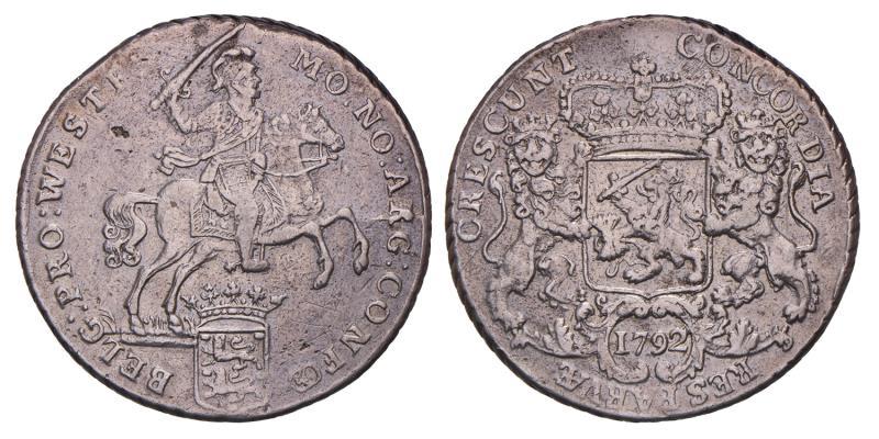 Dukaton of zilveren rijder West-Friesland 1792. Zeer Fraai.