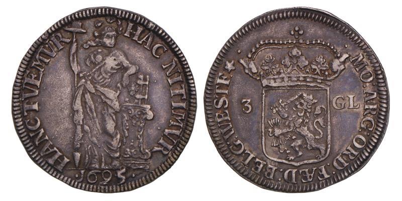 3 gulden West-Friesland 1695/1694. Zeer Fraai / Prachtig.