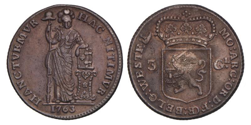 3 gulden West-Friesland 1763. Fraai / Zeer Fraai.