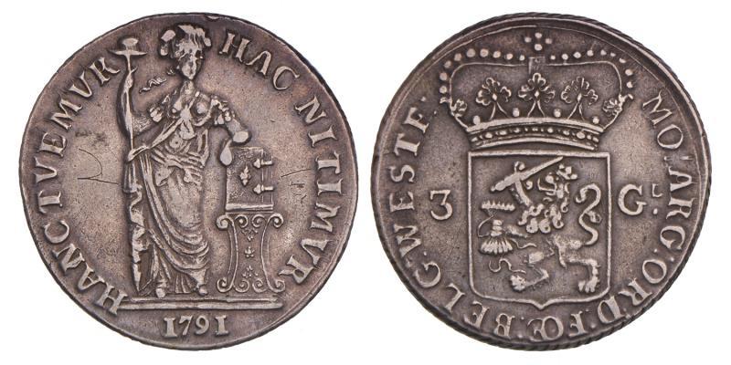 3 gulden West-Friesland 1791. Zeer Fraai +.