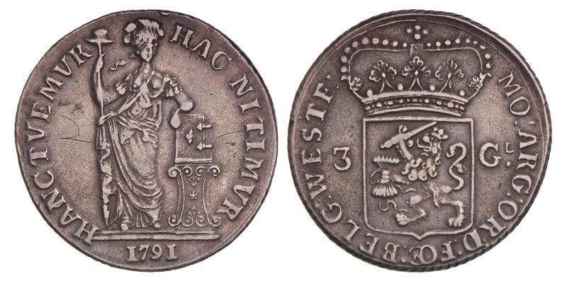 3 gulden West-Friesland 1791. Zeer Fraai +.