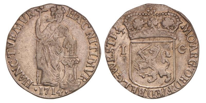 1 gulden West-Friesland 1714. Fraai / Zeer Fraai.