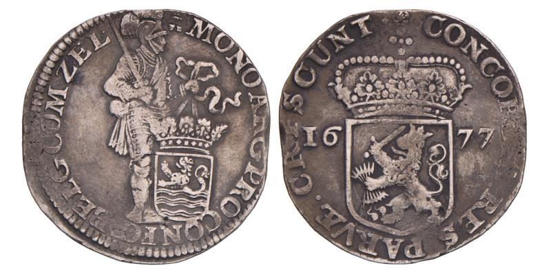 Zilveren dukaat Zeeland 1677. Zeer Fraai.