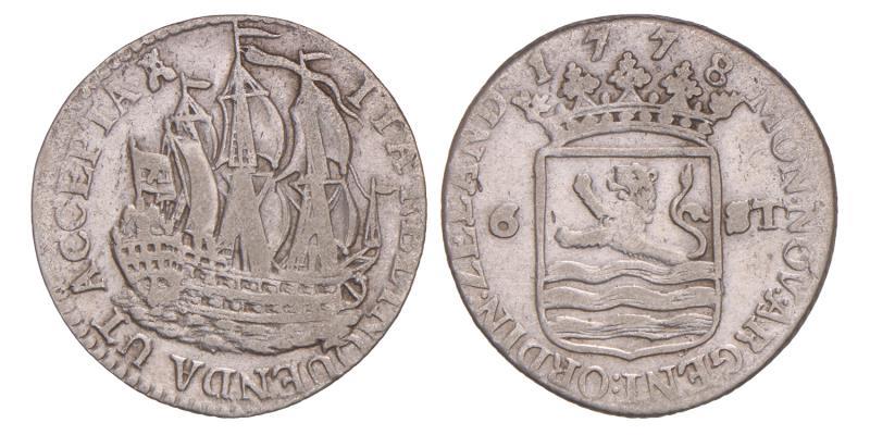 Scheepjesschelling van 6 stuiver Zeeland 1778. Fraai / Zeer Fraai.