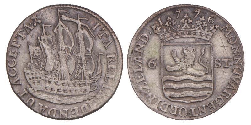 Scheepjesschelling van 6 stuiver Zeeland 1776. Zeer Fraai.