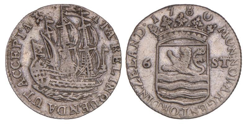 Scheepjesschelling van 6 stuiver Zeeland 1780. Zeer Fraai.