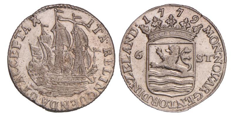 Scheepjesschelling van 6 stuiver Zeeland 1779. Zeer Fraai +.