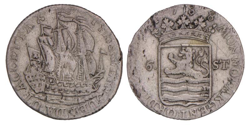 Scheepjesschelling van 6 stuiver Zeeland 1788. Fraai / Zeer Fraai.