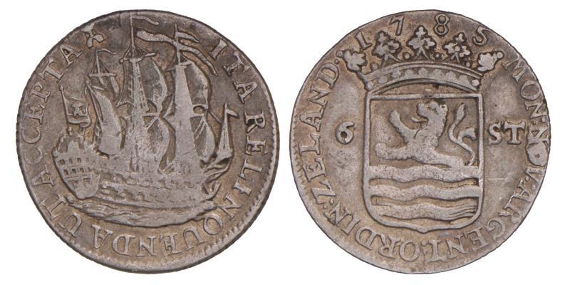 Scheepjesschelling van 6 stuiver Zeeland 1785. Fraai / Zeer Fraai.