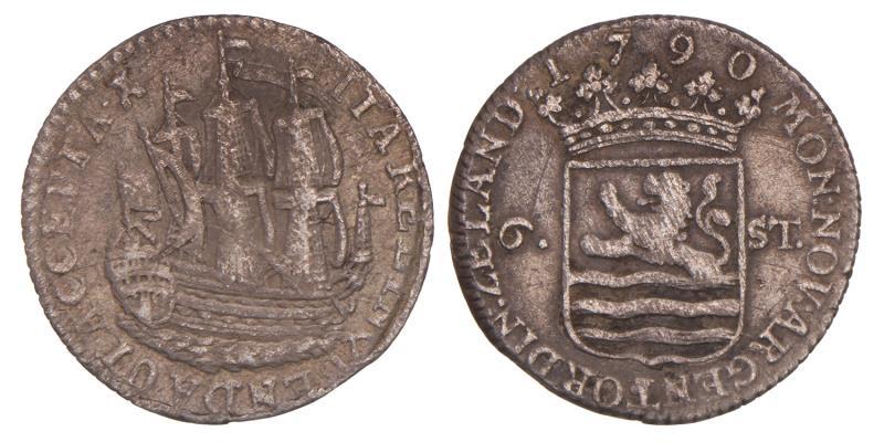 Scheepjesschelling van 6 stuiver Zeeland 1790. Fraai / Zeer Fraai.