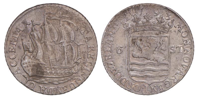 Scheepjesschelling van 6 stuiver Zeeland 1793. Fraai / Zeer Fraai.