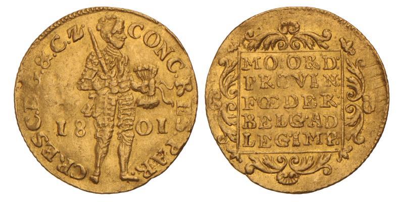 Gouden dukaat Gelderland 1801. Zeer Fraai / Prachtig.