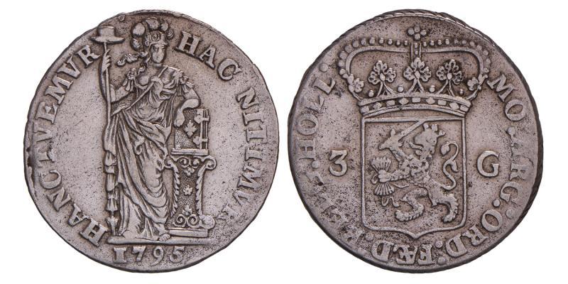 3 gulden Holland 1795. Fraai / Zeer Fraai.