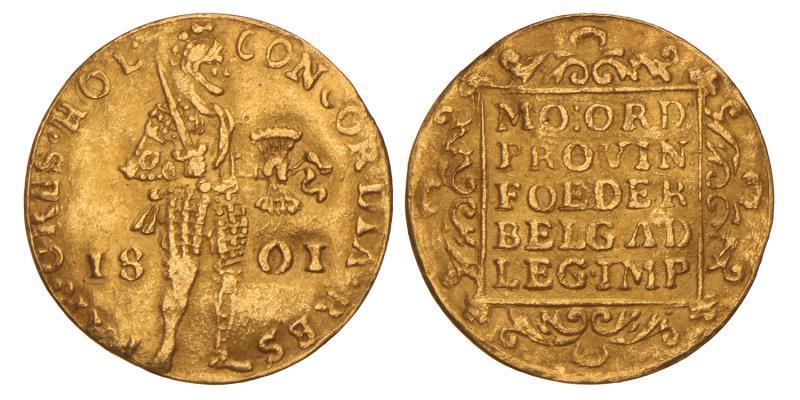 Gouden dukaat Holland 1801. Zeer Fraai / Prachtig.