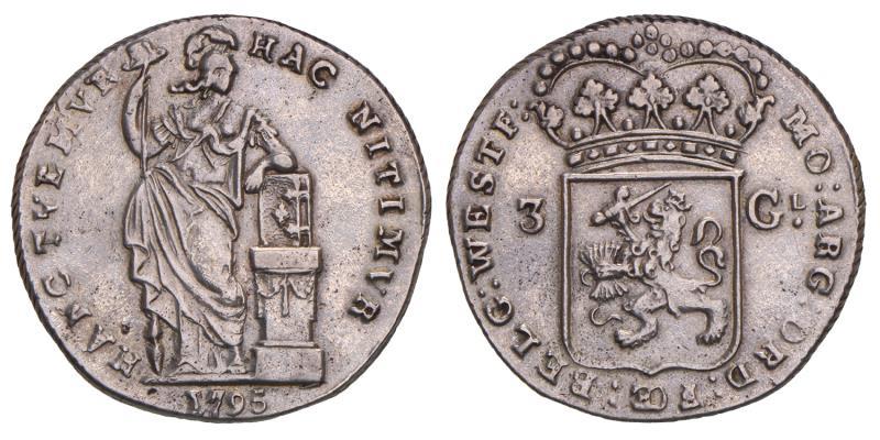 3 gulden West-Friesland 1795 versierde guirlande. Zeer Fraai.