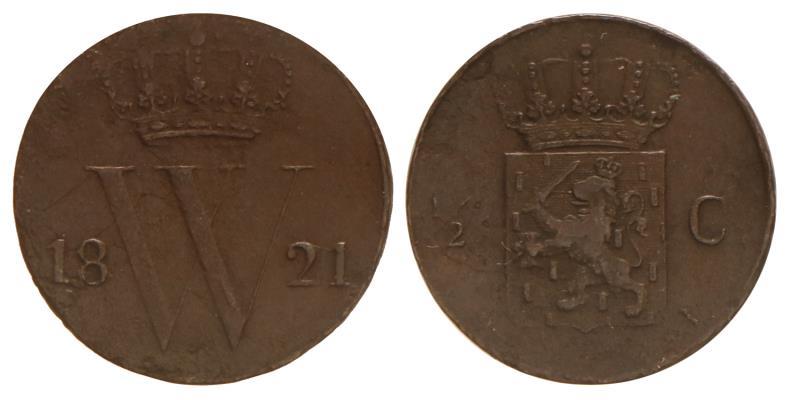½ cent Willem I 1821 U. Zeer Fraai -.