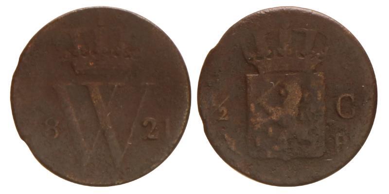 ½ cent Willem I 1821 B. Fraai.