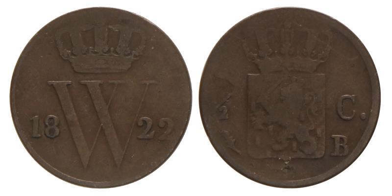 ½ cent Willem I 1822 B. Zeer Fraai -.