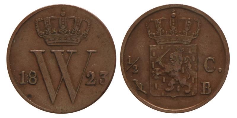 ½ cent Willem I 1823 B. Zeer Fraai / Prachtig.