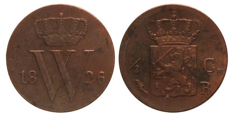 ½ cent Willem I 1826 B. Fraai / Zeer Fraai.