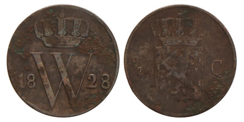 ½ cent Willem I 1828 U. Fraai +.