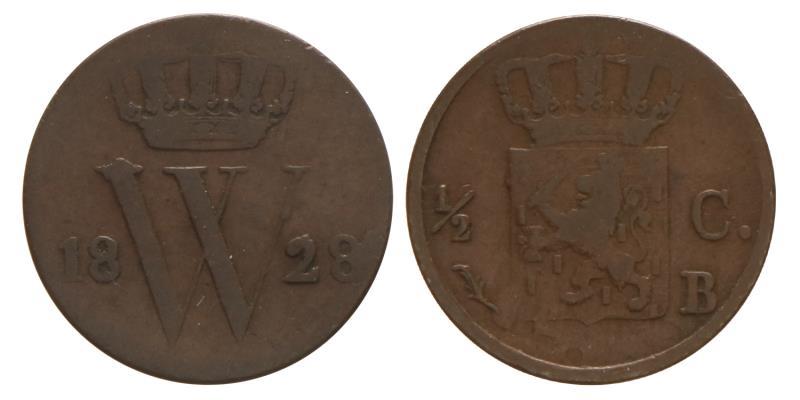 ½ cent Willem I 1828 B. Fraai +.
