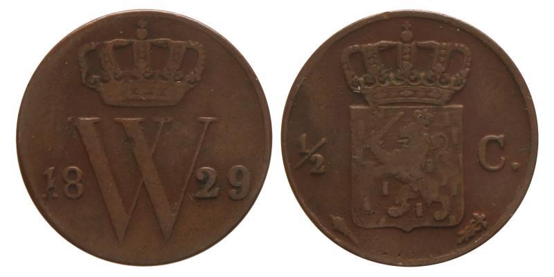 ½ cent Willem I 1829 U. Fraai / Zeer Fraai.