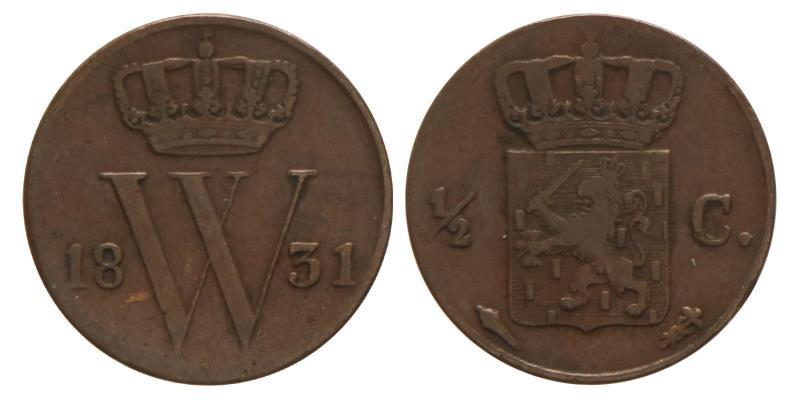 ½ cent Willem I 1831 U. Zeer Fraai.