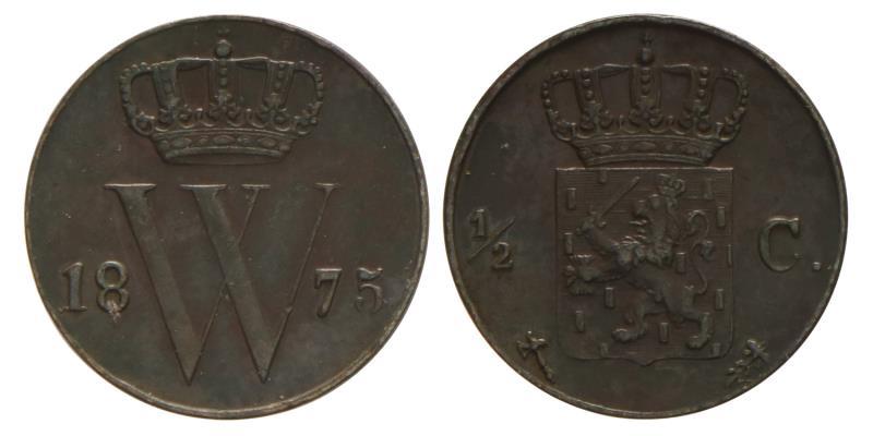 ½ cent Willem III 1875. Prachtig.