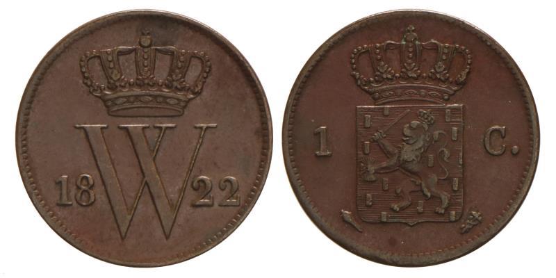 1 cent Willem I 1822 U. Prachtig.