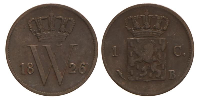 1 cent Willem I 1826 B. Zeer Fraai -.