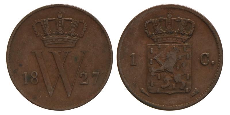 1 cent Willem I 1827 U. Zeer Fraai +.