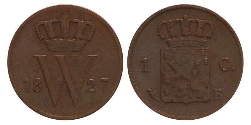 1 cent Willem I 1827 B. Zeer Fraai.