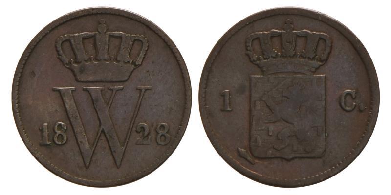 1 cent Willem I 1828 U. Fraai / Zeer Fraai.