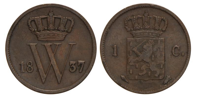 1 cent Willem I 1837 U. Zeer Fraai.