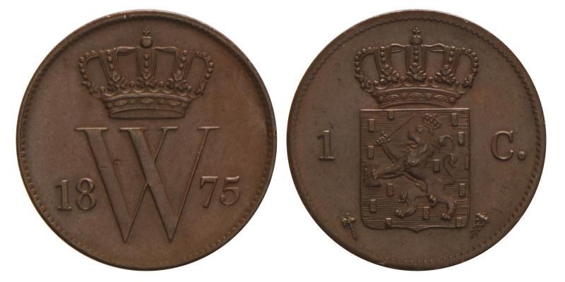 1 cent Willem III 1875. FDC.