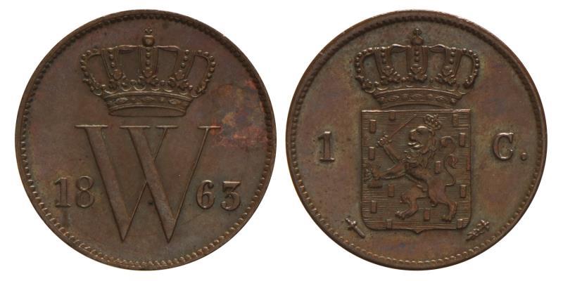 1 cent Willem III 1863. Prachtig / FDC.