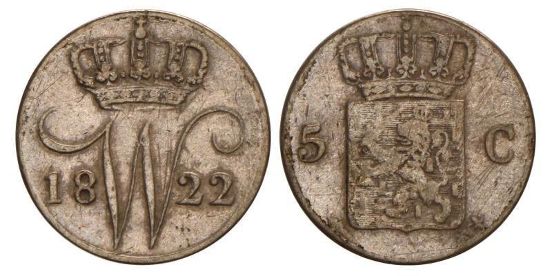 5 cent Willem I 1822 U. Zeer Fraai.