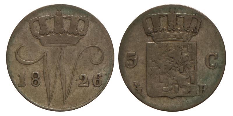 5 cent Willem I 1826 B. Zeer Fraai -.