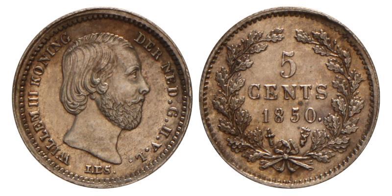 5 cent Willem III 1850. FDC.